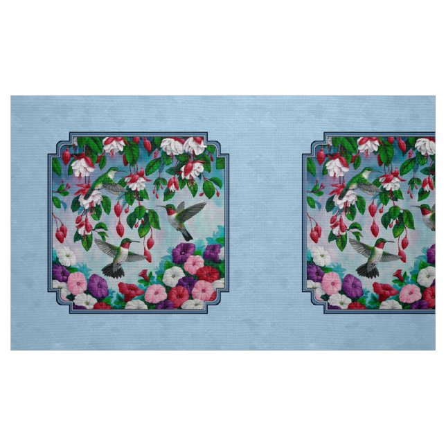 Tecido Jardim Flor e Aves Humanas Azuis (Fat Quarter)