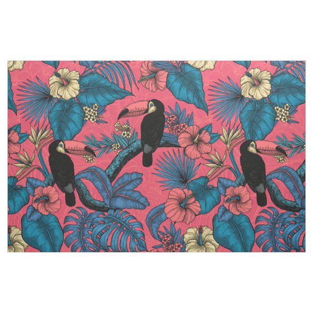 Tecido Jardim tucano em vermelho e azul (Fat Quarter)