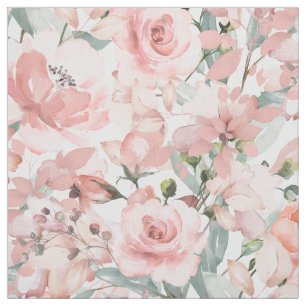 Tecido Jardim Verde de Prata Rosa-Rosa-Blush