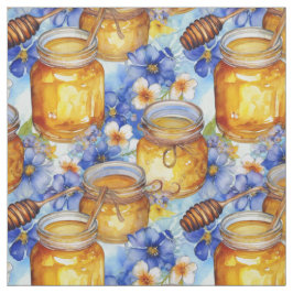 Tecido Jars de Aquarela de Mel com Flores Azuis