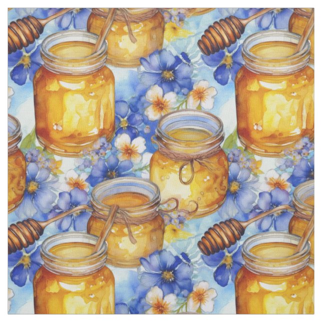 Tecido Jars de Aquarela de Mel com Flores Azuis (Modelo)