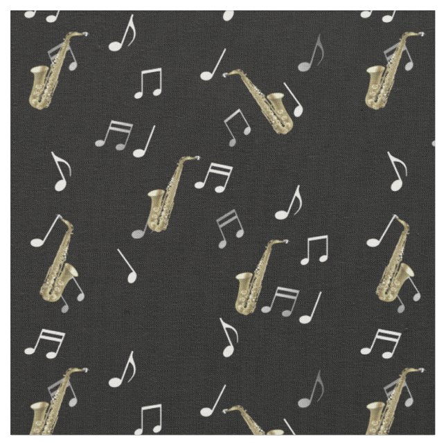 Tecido Jazzy Saxofone e Notas Musicais  (Detalhe)