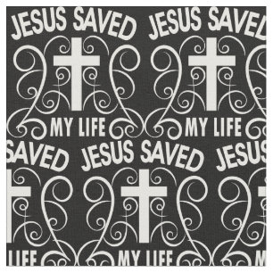 Tecido Jesus Salvou Minha Vida. Christian Cross. Branco p