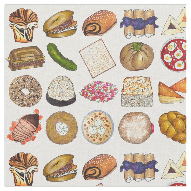 Tecido Jewine Cuisine Brisket Challah Babka trava Blintz (Detalhe)