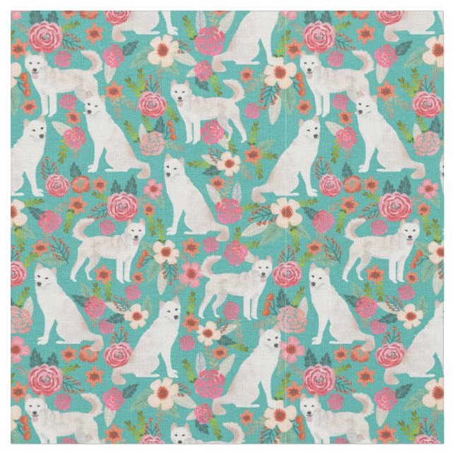 Tecido jindo cão vintage floresce turquesa (Detalhe)