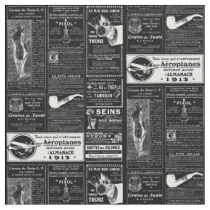 Tecido jornal antigo francês negro victoriano