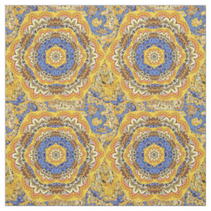 Tecido Kaleidoscope Floral Luxo Azul Ouro Mistura Amarela
