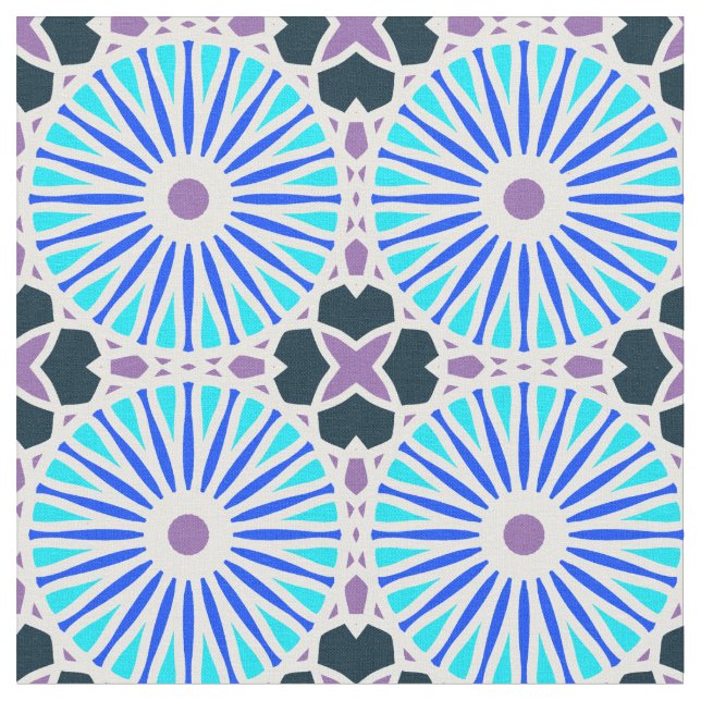 Tecido Kaleidoscope Roda Padrão P Azul Roxo Branco (Detalhe)