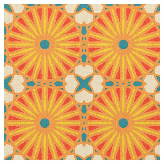 Tecido Kaleidoscope Roda Padrão P Teal Red Yellow (Detalhe)