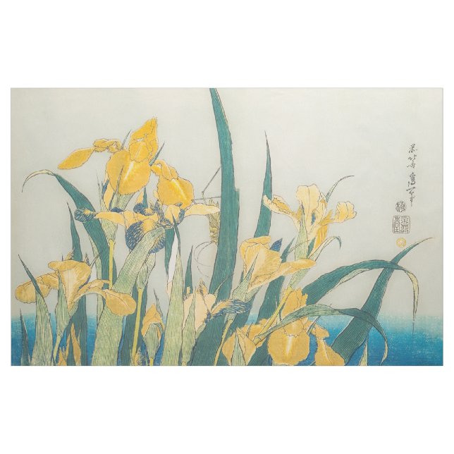 Tecido Katsushika Hokusai - Gafanhoto e Iris (Jarda)