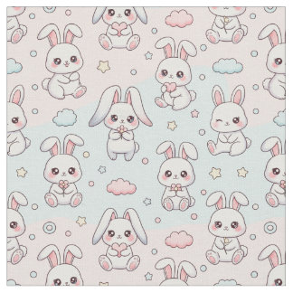 Tecido Kawaii Bunny Coelho Feliz