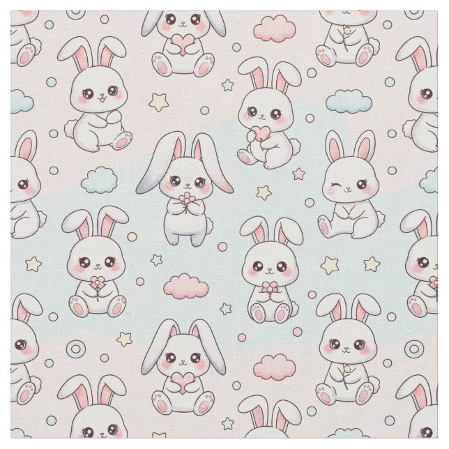 Tecido Kawaii Bunny Coelho Feliz (Detalhe)