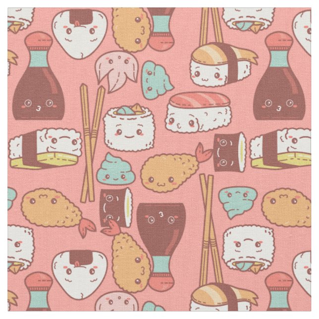 Tecido kawaii pink sushi tempura fofo (Detalhe)