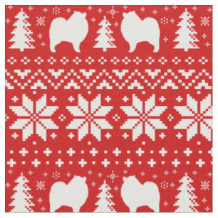 Tecido Keeshond Dog Silhouettes Natal Vermelho