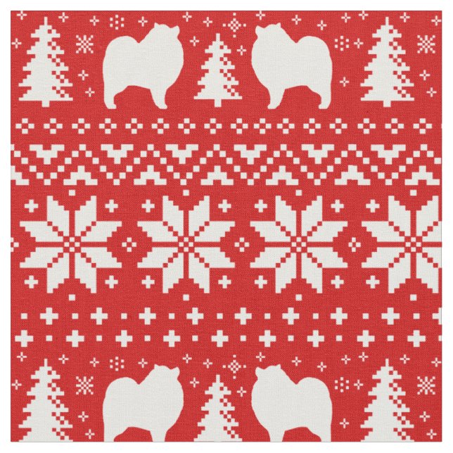 Tecido Keeshond Dog Silhouettes Natal Vermelho (Detalhe)