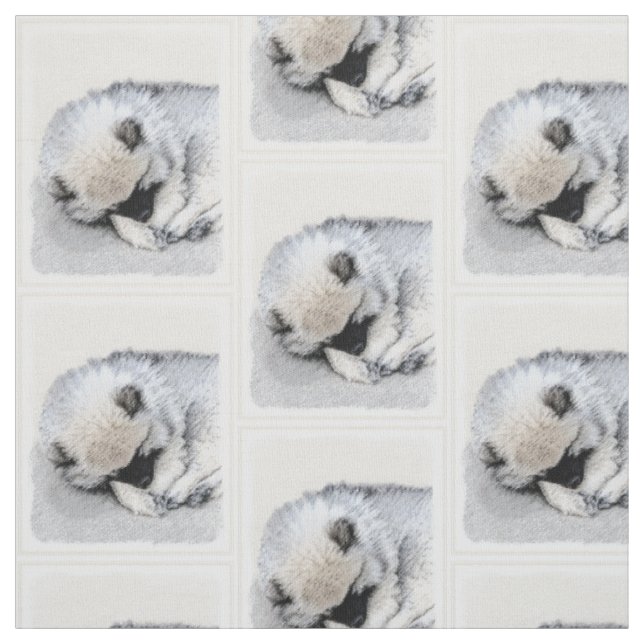 Tecido Keeshond Dormindo Puppy Pintura Original (Modelo)