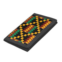 Tecido Kente Preto, Verde, Vermelho e Amarelo