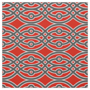 Tecido Kimono impressão, vermelho, cinza e branco