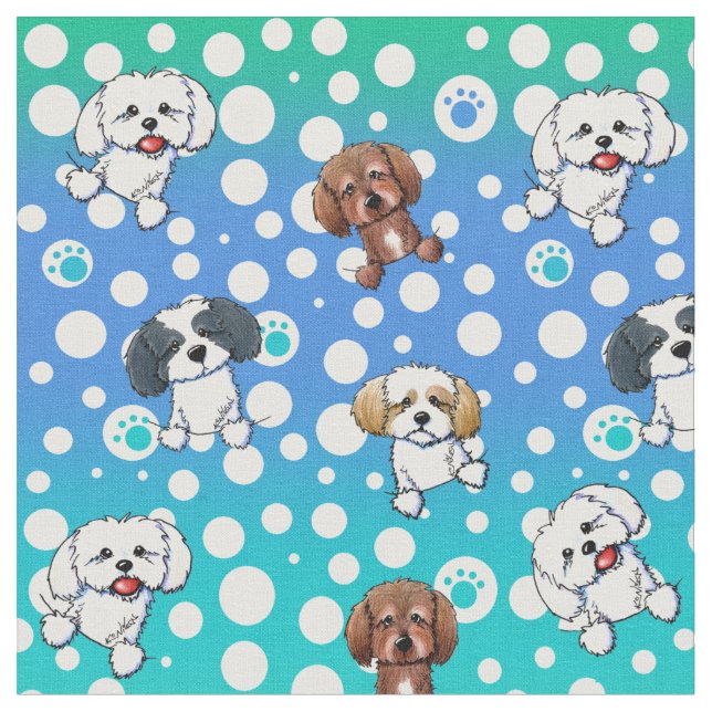 Tecido KiniArt Shih Tzu Dogs Multicolor (Detalhe)