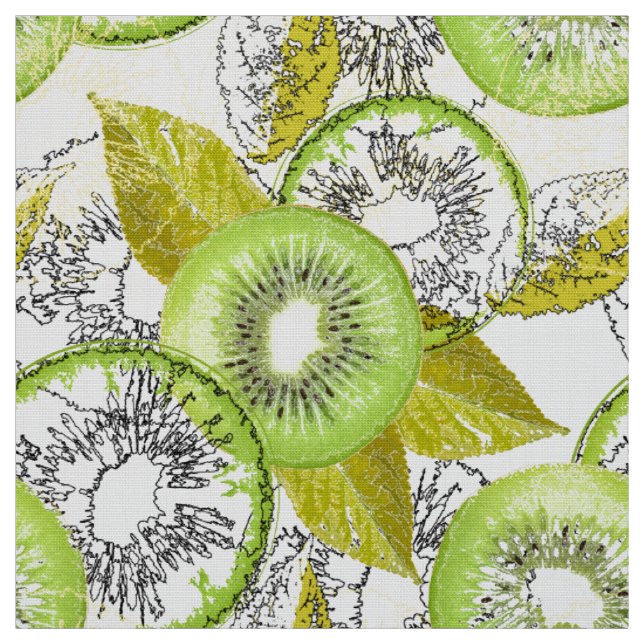 Tecido Kiwi, frutado, verde e branco, fresco, suculento,  (Modelo)