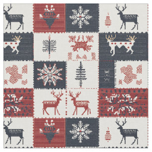 Tecido Knit de Natal Nórdico Reindeer & Snowflakes