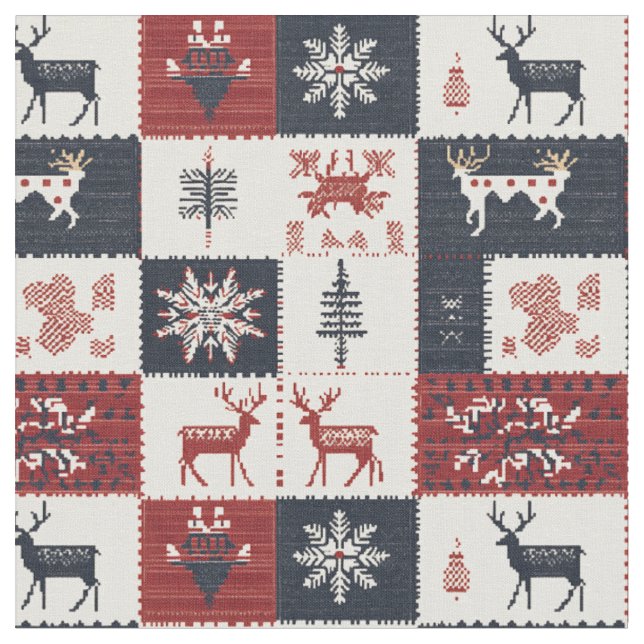Tecido Knit de Natal Nórdico | Reindeer & Snowflakes (Detalhe)