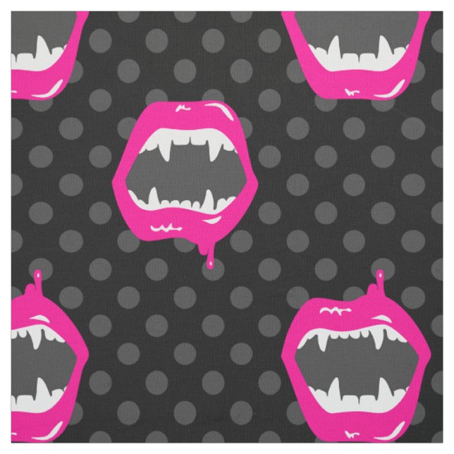 Tecido lábios de vampiro criatura monstro dentuça rosa (Modelo)