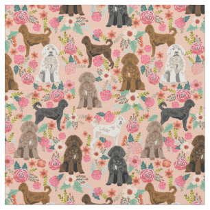 Tecido labradoodle dog vintage florals pêssego