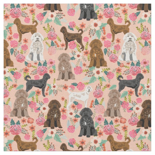 Tecido labradoodle dog vintage florals pêssego (Detalhe)