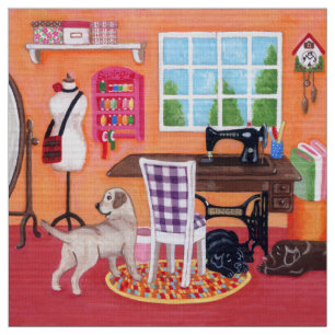 Tecido Labradors na sala Sewing da mãe