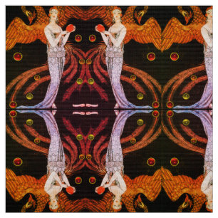 Tecido LADY PHOENIX ART DECO FASHION Orange Black