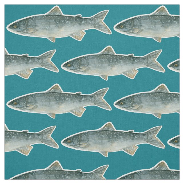 Tecido Lago Peixe Pesca Dark Turquoise Blue Watercolor (Modelo)