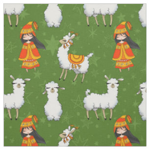 Tecido Lamas brancos bonitos e meninas peruanas