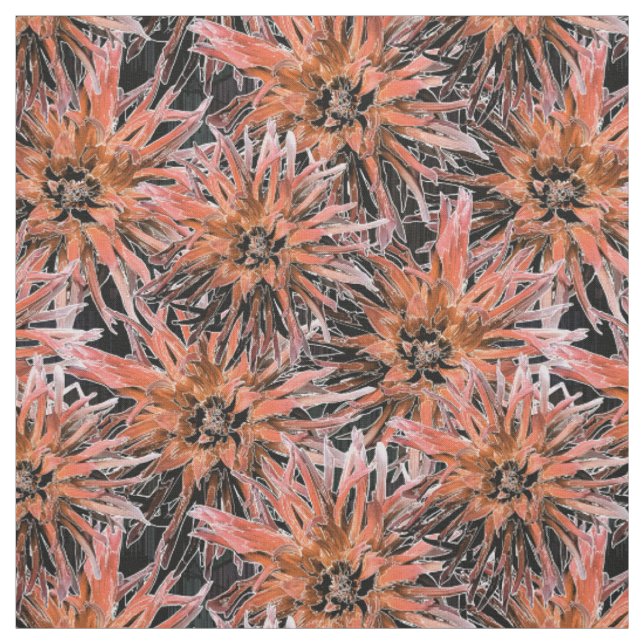 Tecido Laranja-aquarela e flores marrons. (Modelo)
