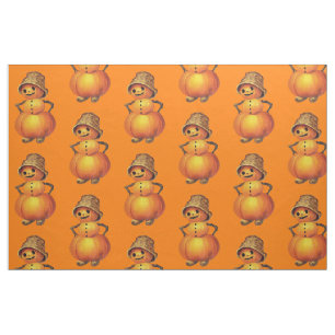 Tecido Laranja Boneco de Neve Jack O' Lantern Sorrindo