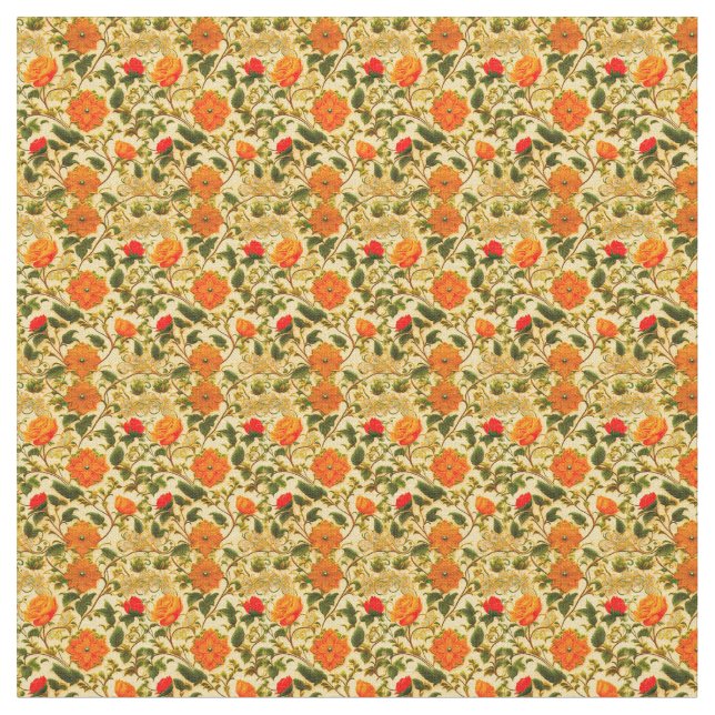 Tecido Laranja Floral no Fundo Amarelo (Detalhe)