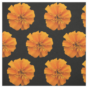 Tecido Laranja Marigold Flores em Preto