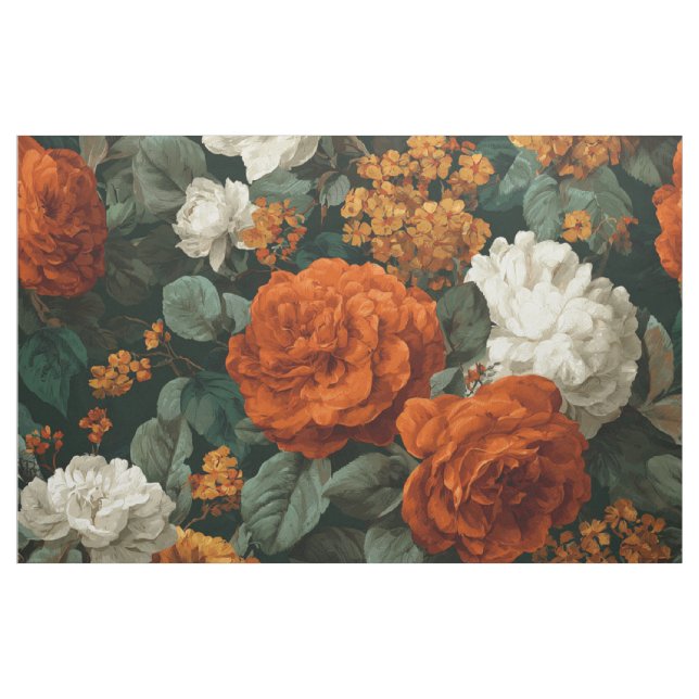 Tecido Laranja Queimado Rústico Verde Ousado Floral Botân (Jarda)