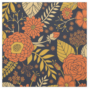 Tecido Laranja retrorreflector, Amarelo e Marinho Floral 