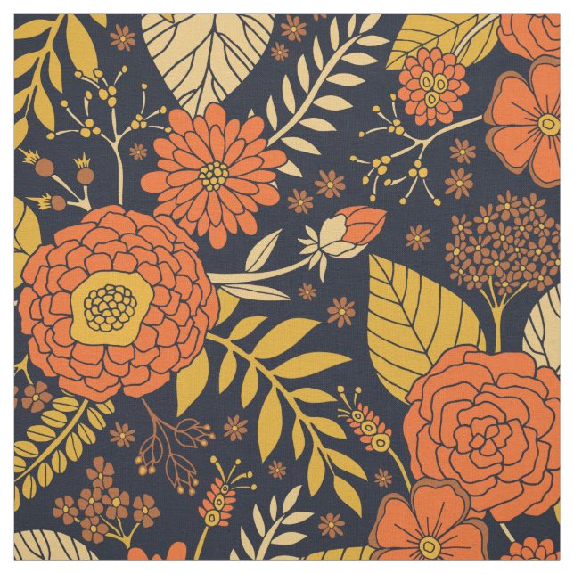 Tecido Laranja retrorreflector, Amarelo e Marinho Floral  (Modelo)