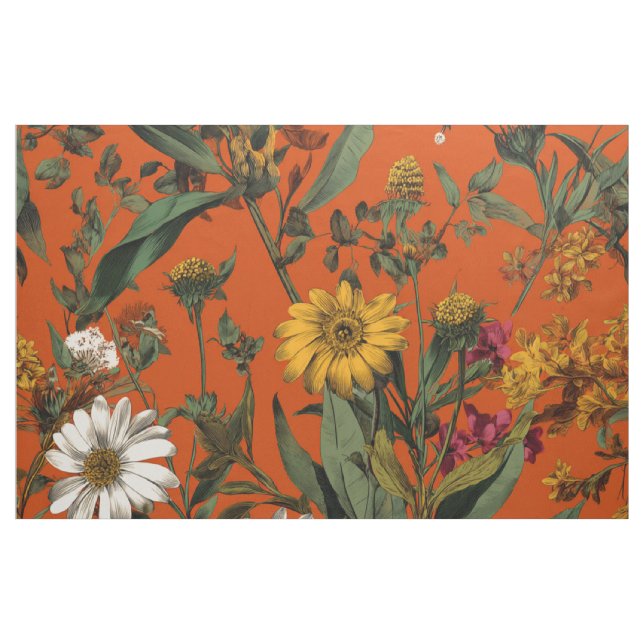 Tecido Laranja Rústico Verde Botânico Ousado Floral Vinta (Jarda)