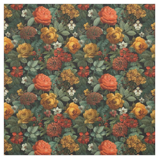 Tecido Laranja Rústico Verde Botânico Ousado Floral Vinta (Modelo)