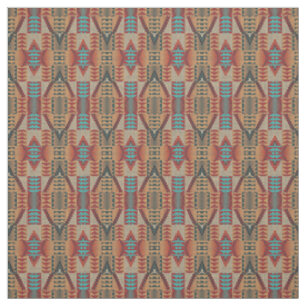 Tecido Laranja Verde Água Turquesa Vermelho Étnico Mosaic