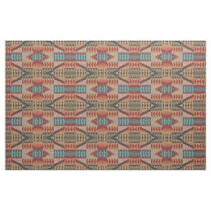 Tecido Laranja Verde Água Turquesa Vermelho Étnico Mosaic