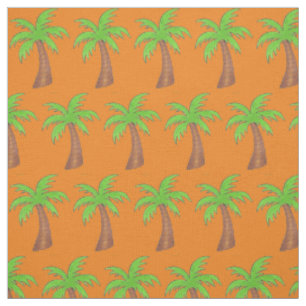Tecido Laranja Verde Palm Tree Tropical Getaway