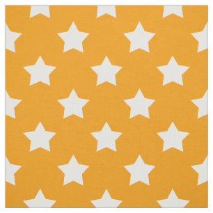 Tecido Laranja White Stars Padrão Têxtil Decorativo