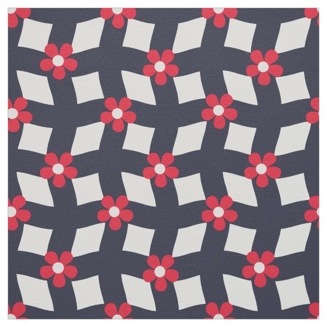 Tecido Large Navy Abstract Floral Grid - Cotton Twill (Modelo)