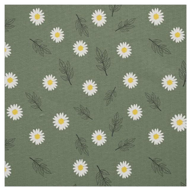 Tecido Large Olive Daisy Scatter - Ivory Linen Fabric (Modelo)