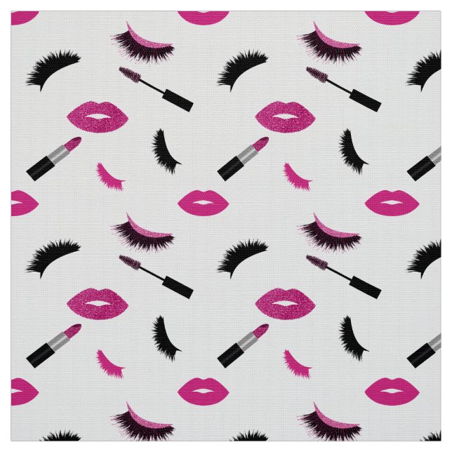 Tecido Lashes, rímel e batom com brilho rosa (Modelo)