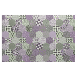 Tecido Lavanda e Sage de Hexágonos de Patches